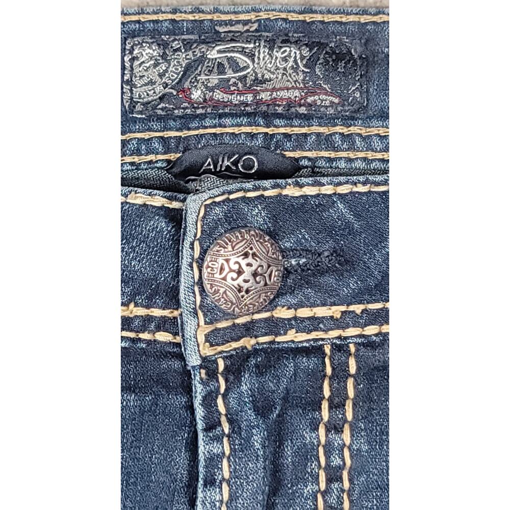 Silver Jeans Aiko Women's Skinny Leg Embroidered Blue Fluid Denim Jeans 35x30.5 - Picture 5 of 12